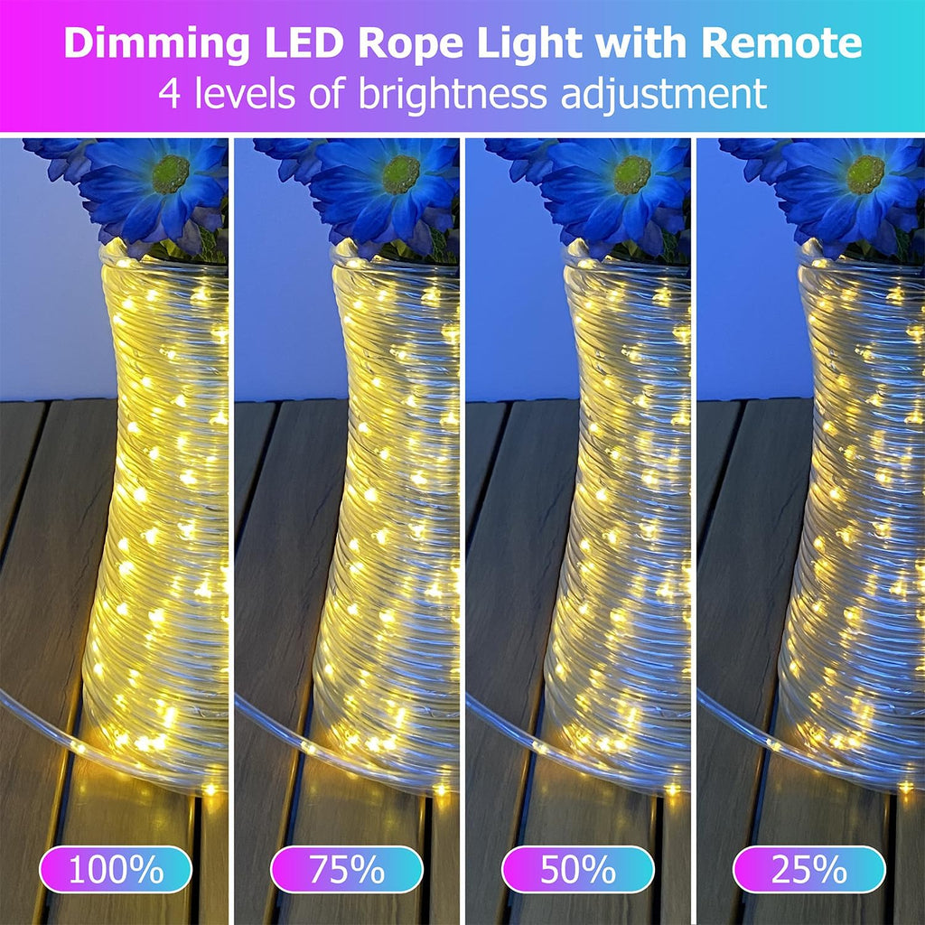200ft LED Rope Lights for Outside, 25 Colors IP68 Waterproof, Dimmable Warm White RGB Outdoor String Lights with 4