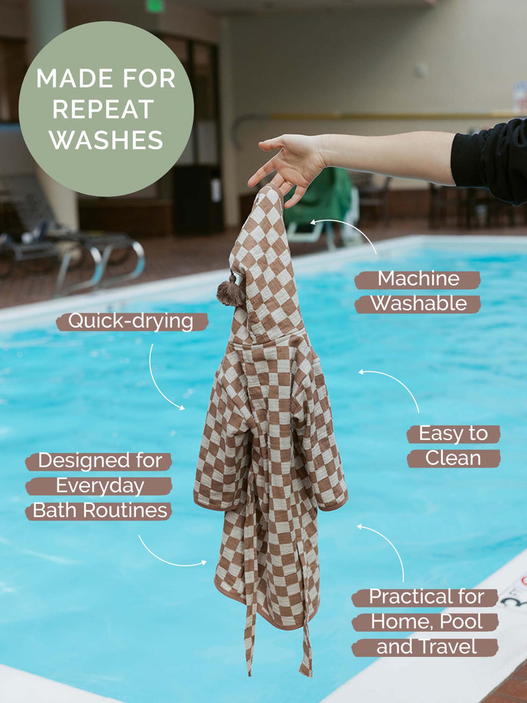 Toddler Bath Robe, Kids Hooded Bathrobe & Swim Cover Up, Rosewood 3-5 year