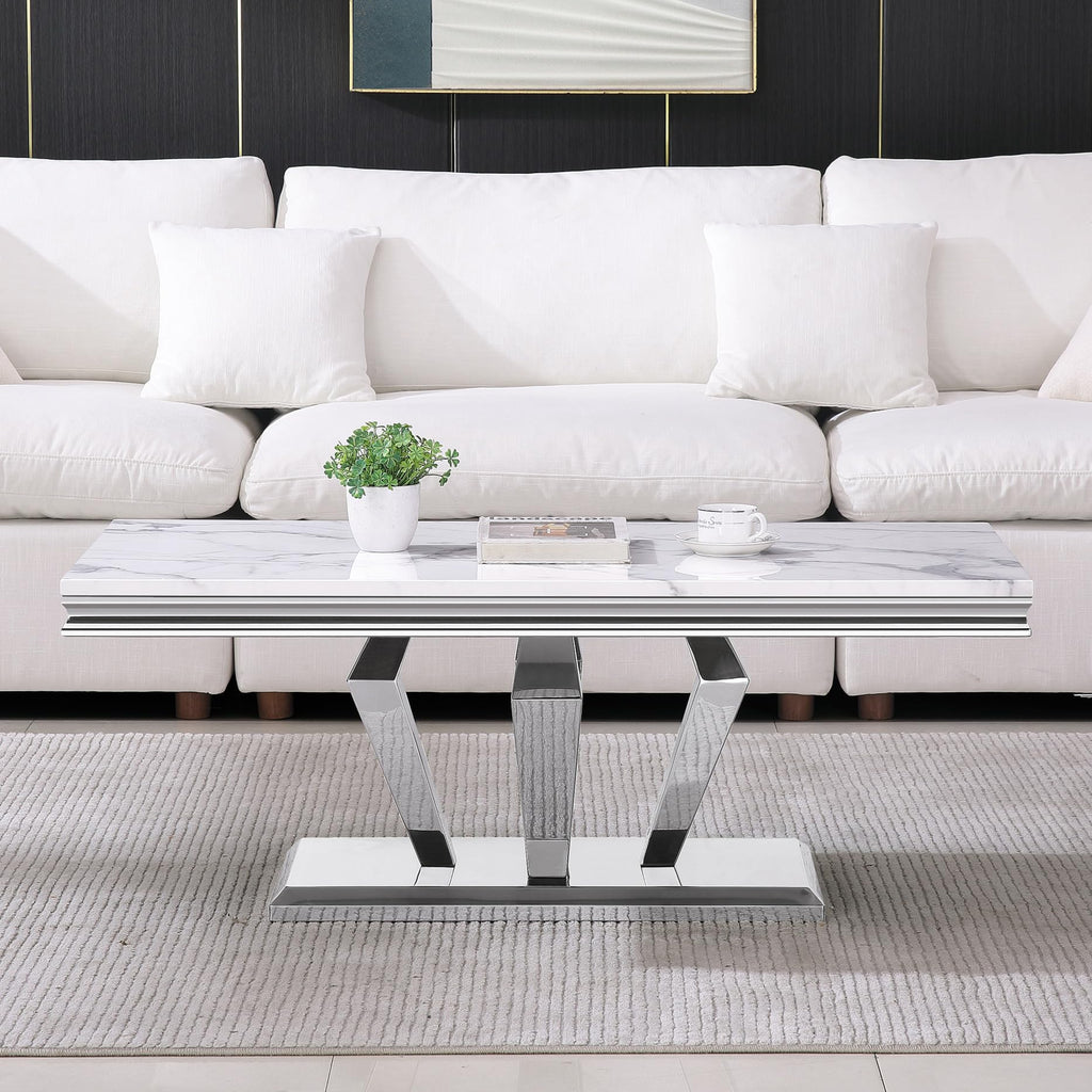 Modern 4 Piece Living Room Table Set, Includes 1 Coffee Table& 2 End Tables &1 Console Table, Luxury Faux Marble