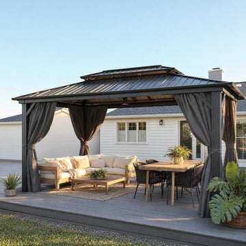 10x15 Hardtop Gazebo On Clearance with Galvanized Steel Double Roof,Heavy Duty Gazebo with Flame-Retardant Curtain &
