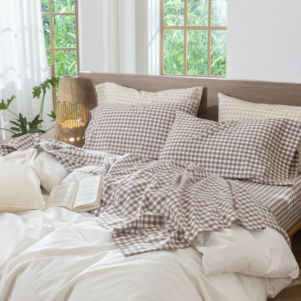 Gingham Sheet Set 100% Washed Cotton Lived-in Deep Pocket