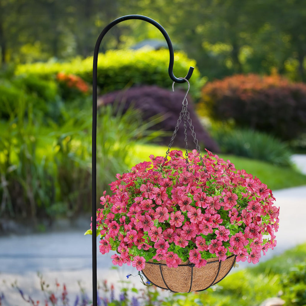 Artificial Hanging Flowers with Baskets for Outdoors(Rose Red)
