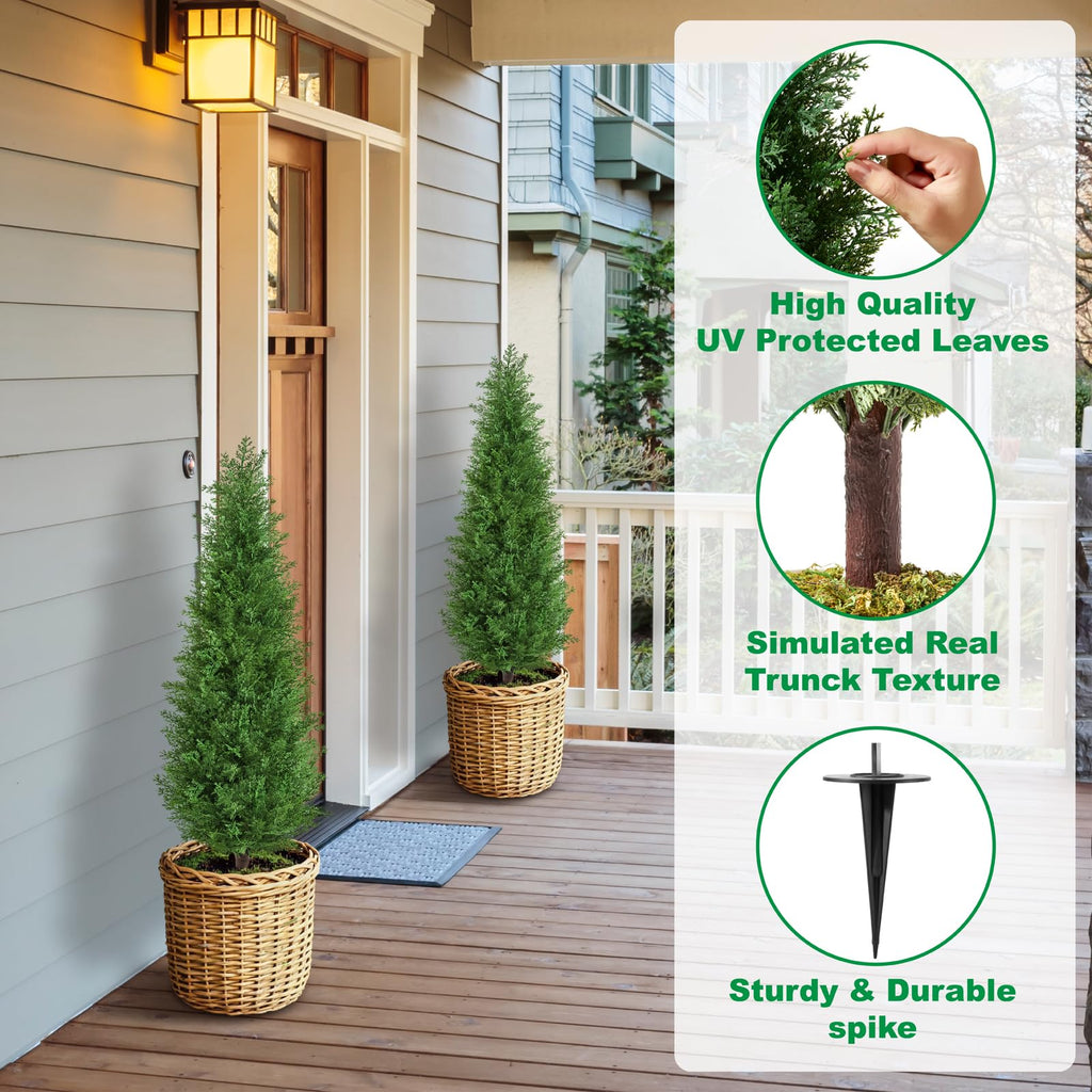 4FT Artificial Cedar Topiary Trees Realistic Fake Plants with Ground Spike