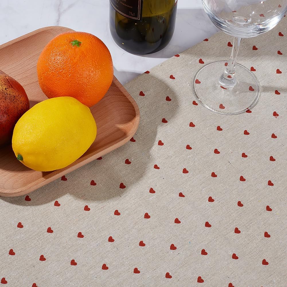 1.09 Yards 37 Inch Red Heart Linen Fabric Washable Mini Love Hearts Flaxen Upholstery Linens Quilting Cloth Fabrics