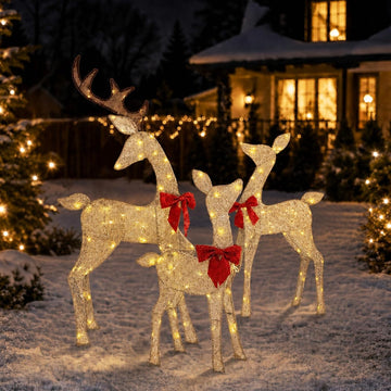 4.5Ft Lighted Reindeer Outdoor Christmas 2D Deer Family Sets Outdoor Reindeer Christmas Yard Decoration