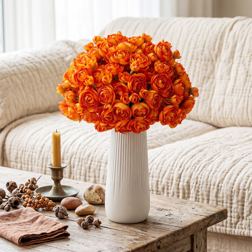 48 Pcs Ranunculus Artificial Flower, Orange