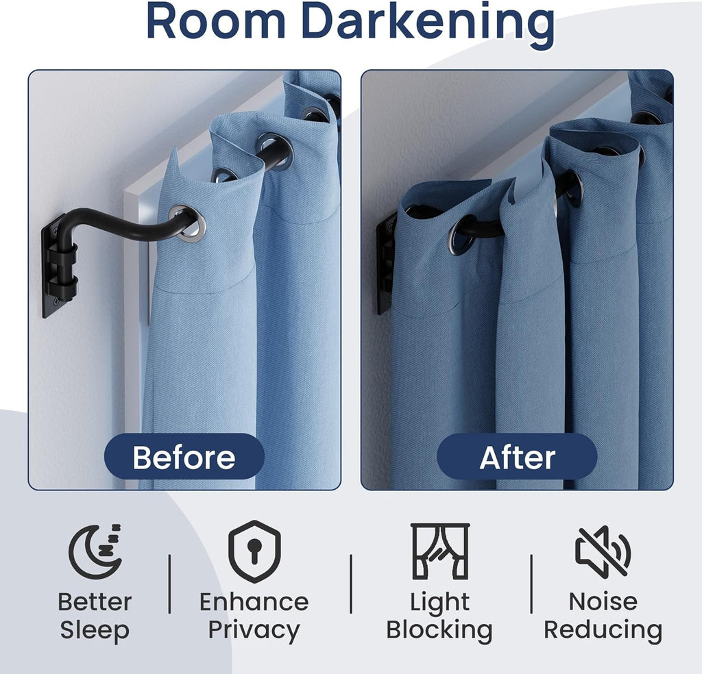 Blackout Curtain rod for windows 48 to 84, Wrap Around Curtain Rods, Adjustable from, Matte Black