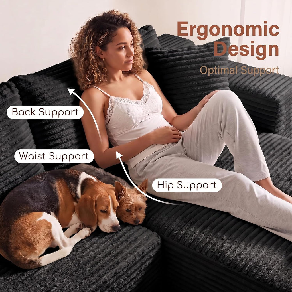 Boneless Modular Sectional Sofa, Cloud Couch with Left Facing Chaise, Oversized Deep Seat, L-Shaped