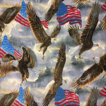 Textiles 1 Yards Bolt Eagles and USA Flags Allover Print Fleece Fabric