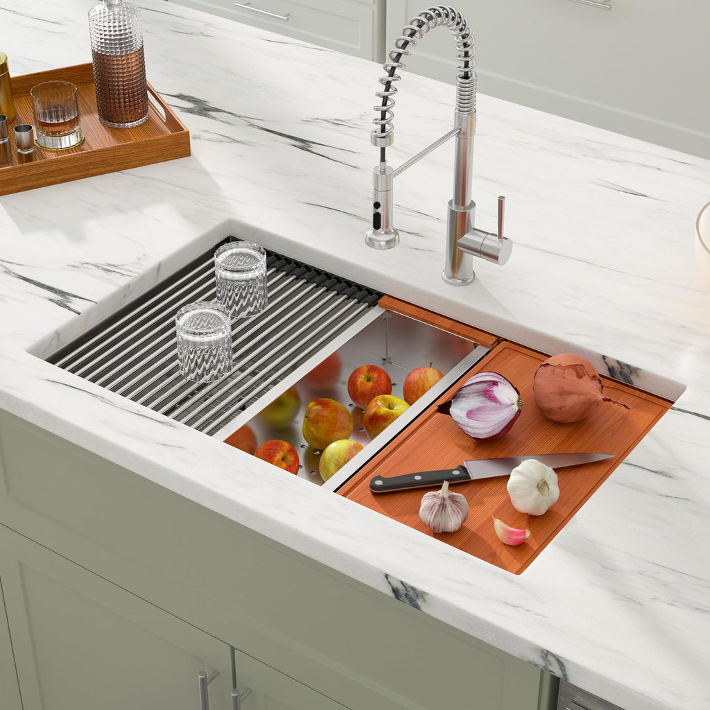 27 Inch Undermount Kitchen Sink Workstation 16 Gauge 304 Stainless Steel Large Single Bowl Under Counter Sinks, Round