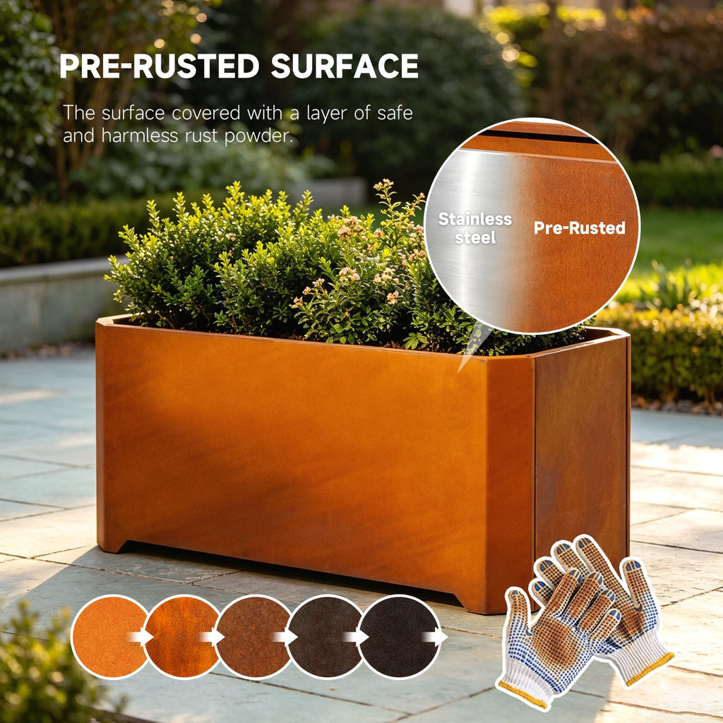 Corten Steel Planter Box 36"L x 15"W x 15"H Outdoor Rectangular Planters