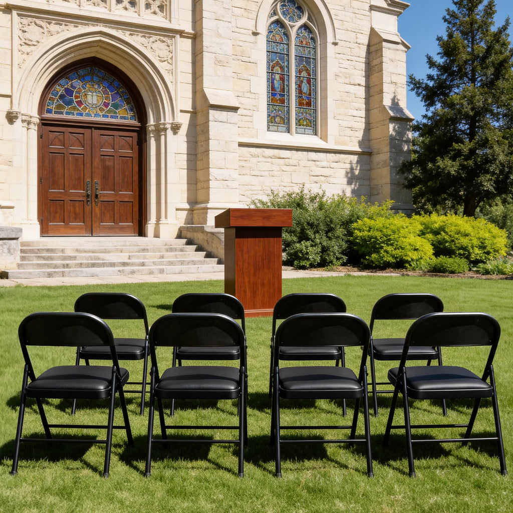 Padded Folding Chairs 6 Pack, PU Leather Folding Chairs for Outside and Indoor, Heavy Duty Portable Foldable Metal