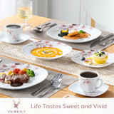 Annie Porcelain Dinnerware for 6, 30-Piece Pink Floral Dish Set With Plates and Bowls Including Dinner, Dessert, Soup