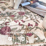 Eden Floral Round Rug 8ft Area Rug Washable Vintage Soft Non-Slip Distressed Red Green 8' Circle Car