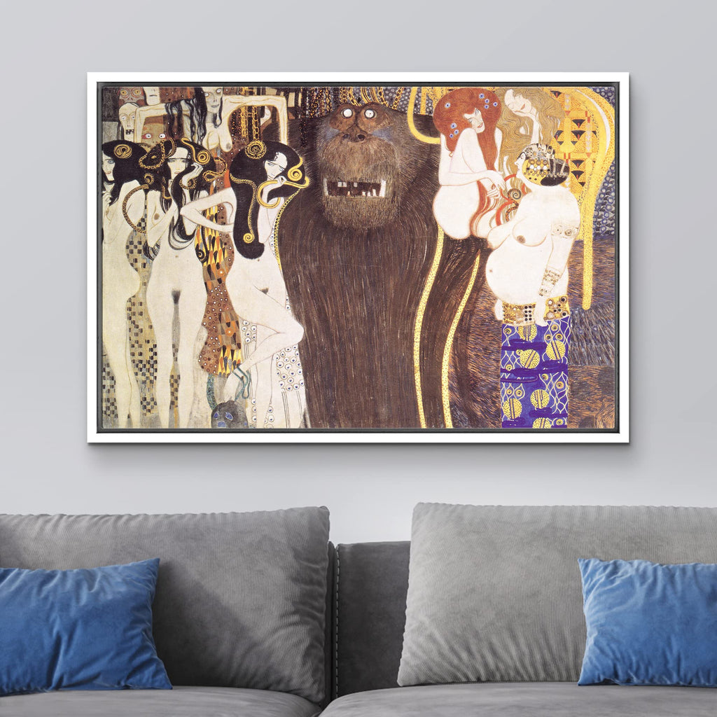 Framed Canvas Print Wall Art The Hostile Forces by Gustav Klimt People Historic Illustrations Fine Art Traditional