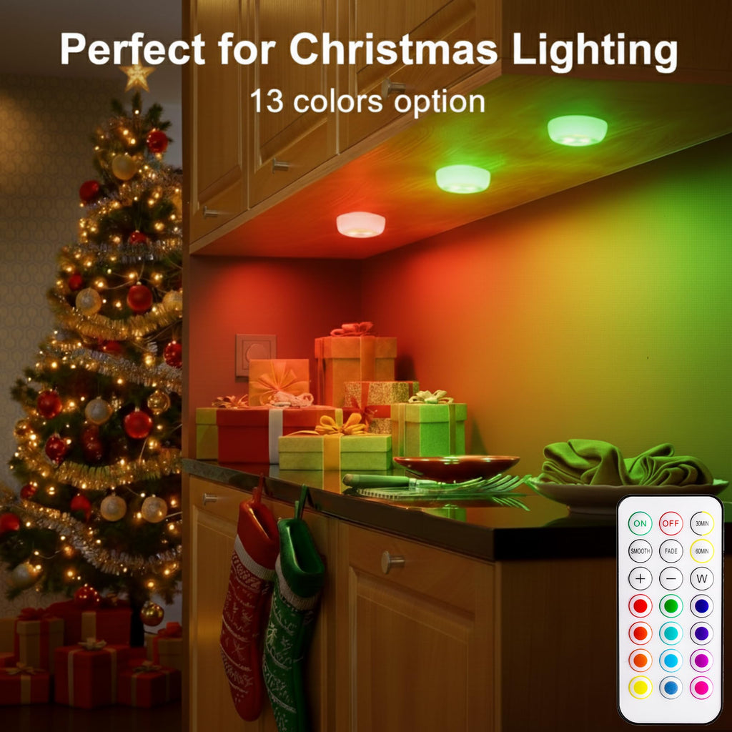 LED Puck Lights with Remote Control, Wireless Under Cabinet & Closet Lighting, RGB 13 Color Changing Lights