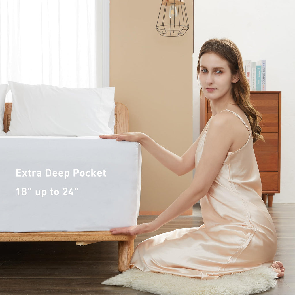 Extra Deep Queen Sheet Sets 100% Cotton Sateen, White