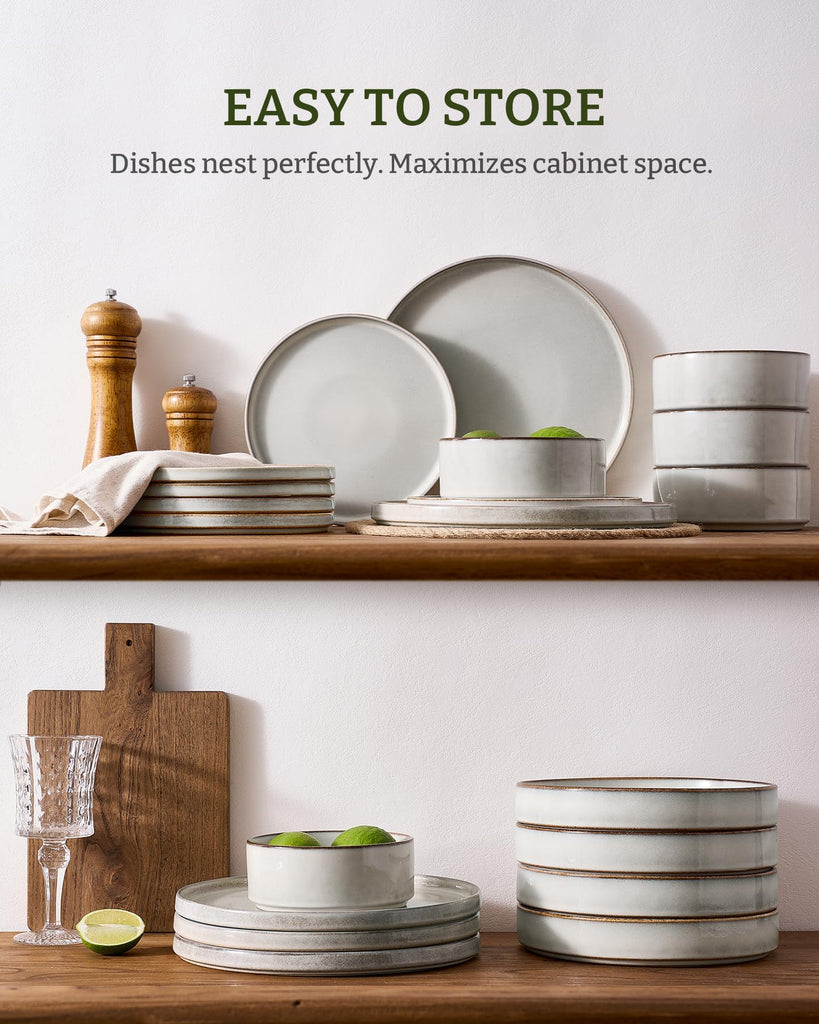 Annecy 12-Piece Stoneware Dinnerware Set, Grey White