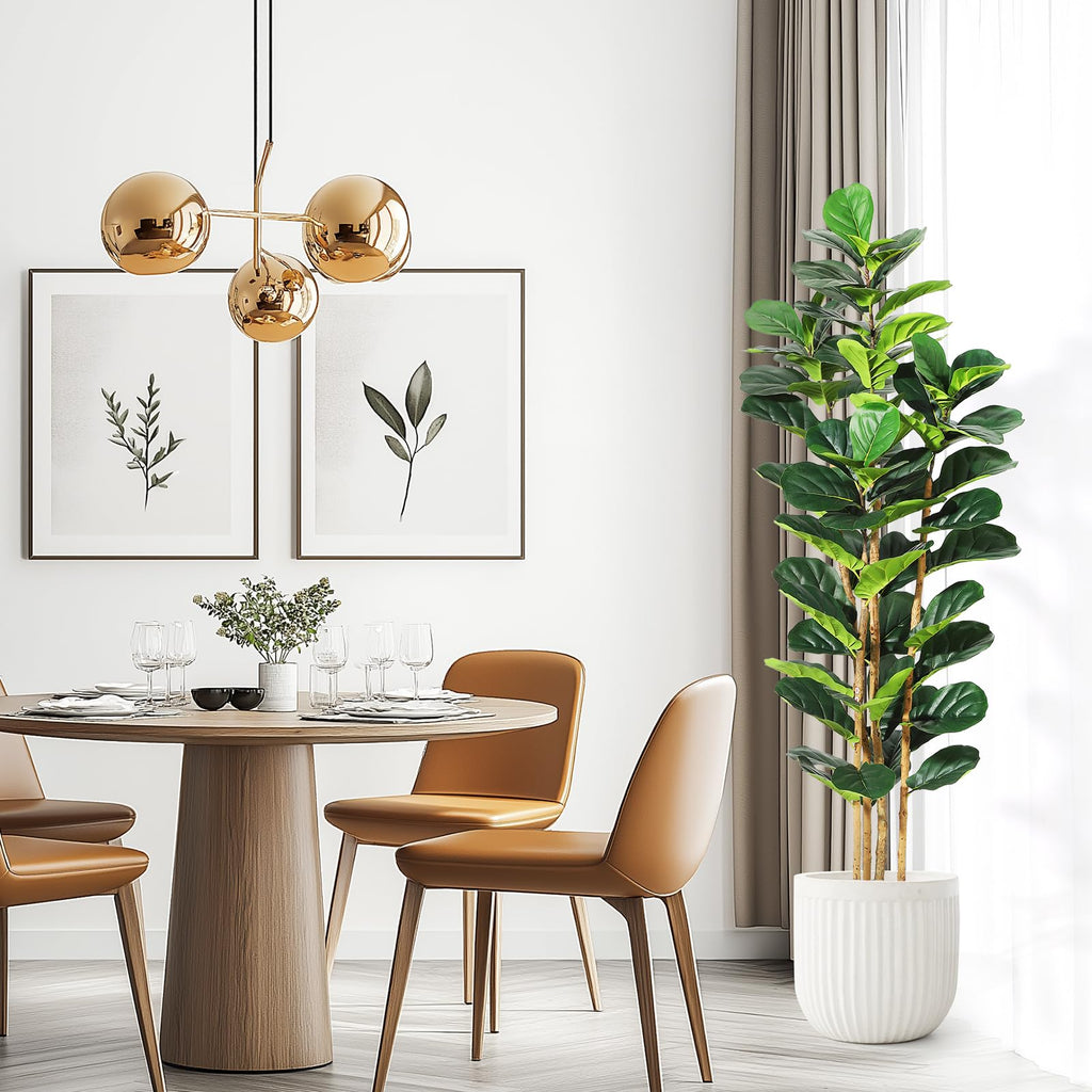 Artificial Fiddle Fig Tree with White Planter - 6 ft