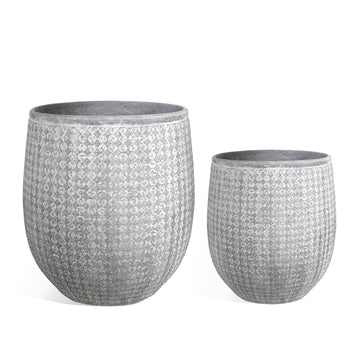 12" and 14.5" Round Planters, Lightweight Magnesium Oxide Cement Plant Pot, Raised Pattern Concrete Look with
