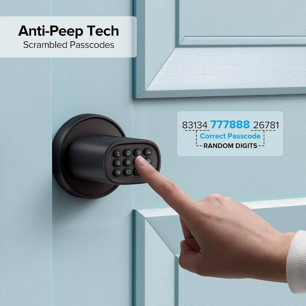 Fingerprint Door Knob Lock with Keypad, Black