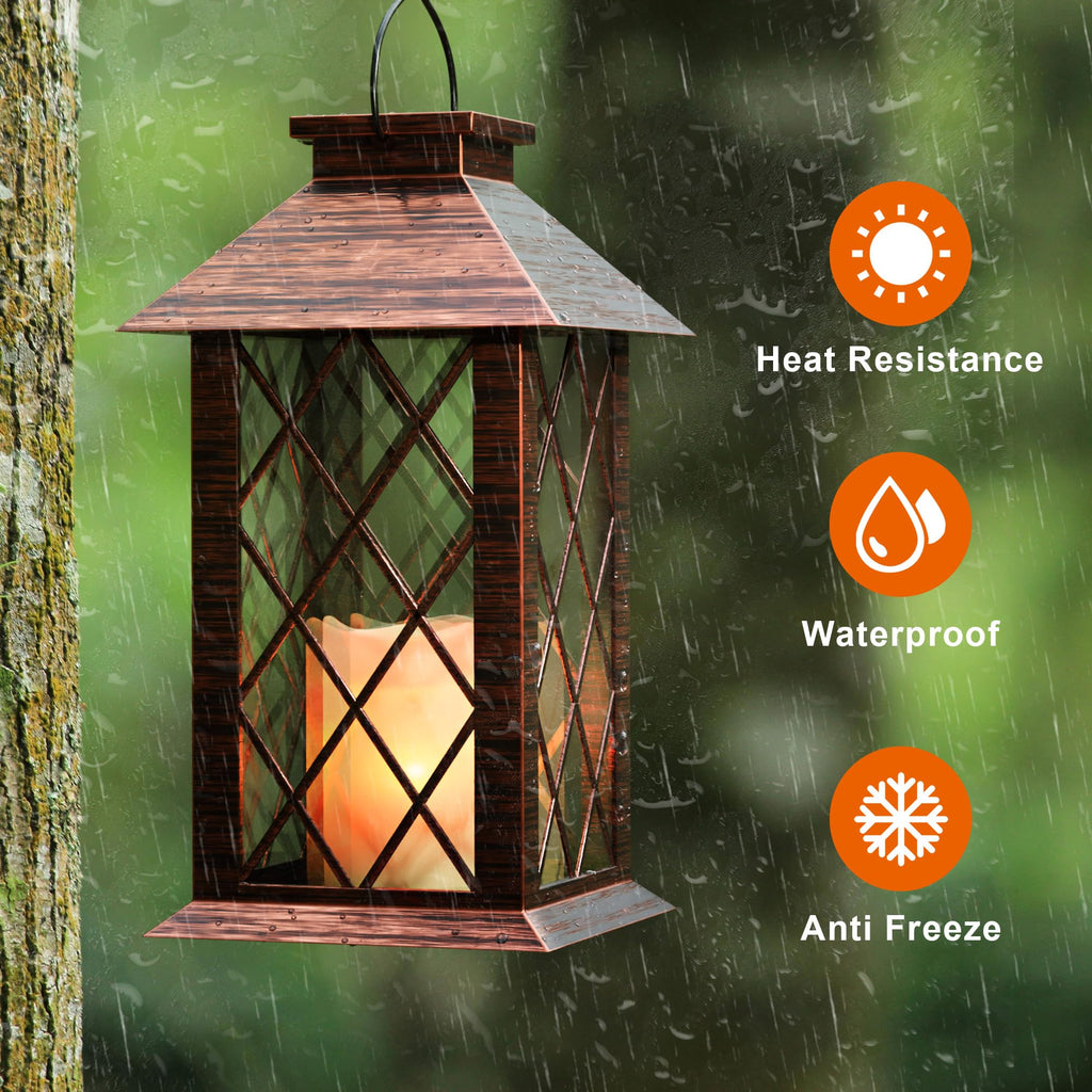 Solar Lanterns Outdoor Waterproof, 13" Solar Hanging Lantern, 2Pack, Bronze