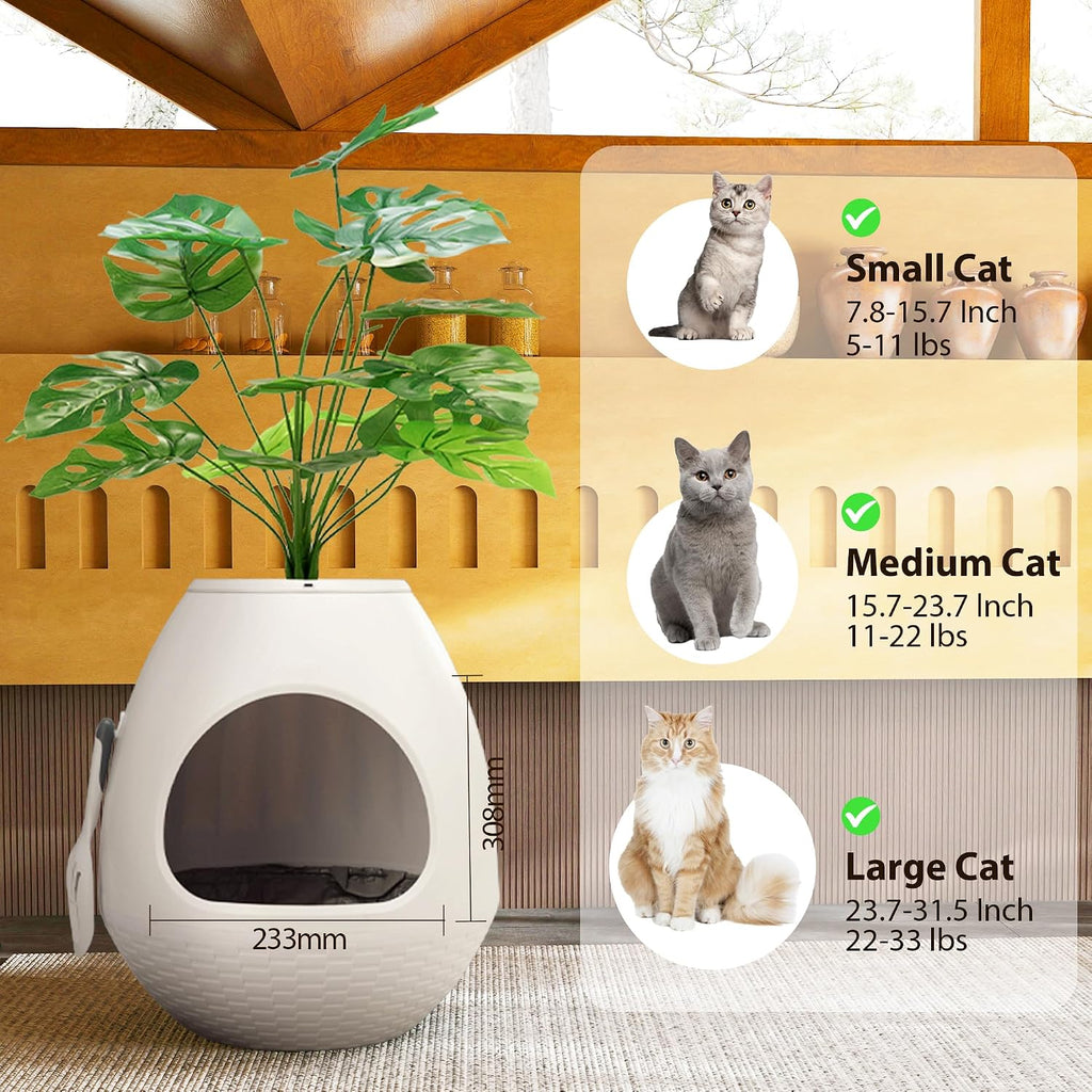 Eggloa6 Plant Litter Box, Hidden Cat Litter Box with Artificial Plants, DIY Litter Box Furniture (Light White)