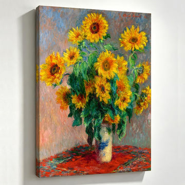 Monet Sunflowers Floral Wall Art, 24 x 32 Inch, Claude Monet Classic Painting Prints, Impressionist Floral Canvas