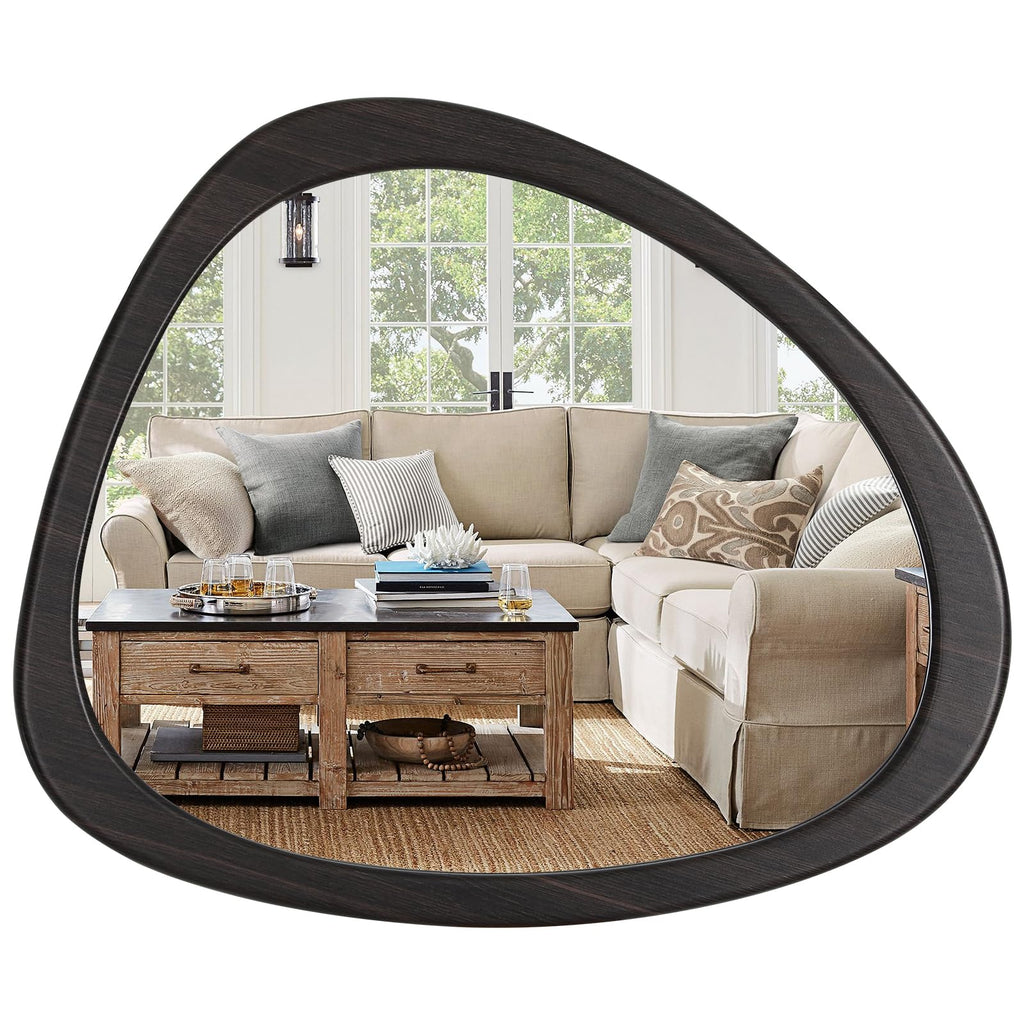23 x 19 Asymmetrical Mirror, Irregular Wooden Wall Mirror - Mid-Century Modern Decorative Mirror, Solid Wood Frame