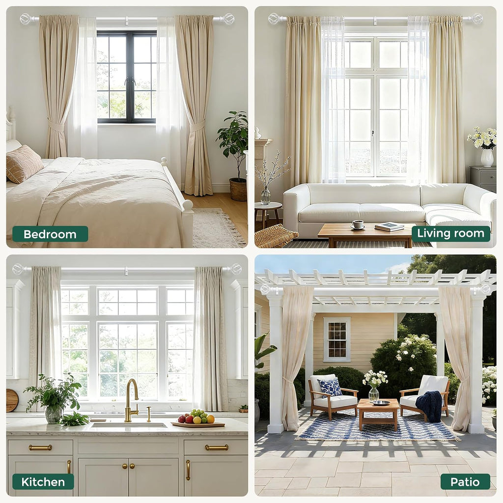 White Curtain Rod 36-72 Inch, Decorative Curtain Rods for Windows with Twisted Cage Finials, 3/4" Adjustable Heavy