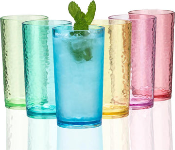 20-ounce Acrylic Glasses Plastic Tumbler, set of 6 Multicolor - Hammered Style, Dishwasher Safe, BPA Free