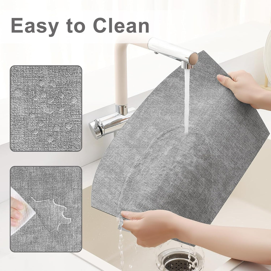 Wedge Faux Leather Placemats for Round Table, Light Grey - Set of 6