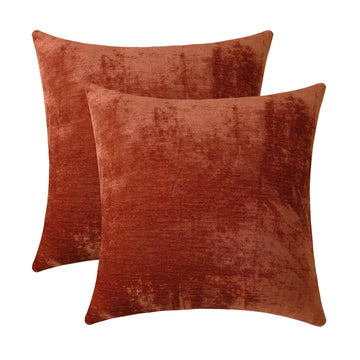 Terracotta Decorative Throw Pillow Covers Soft Chenille Comfy Solid Rust Couch Cushion Case Decor (Set of 2, 18 x 18