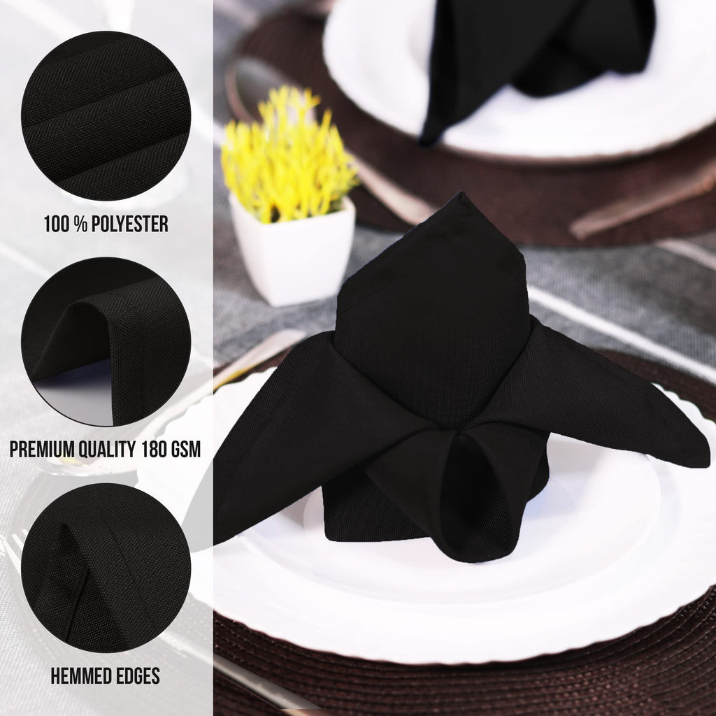 Bulk 144-Pack Cloth Napkins, 20"x20", Wrinkle Resistant, Sturdy, Black