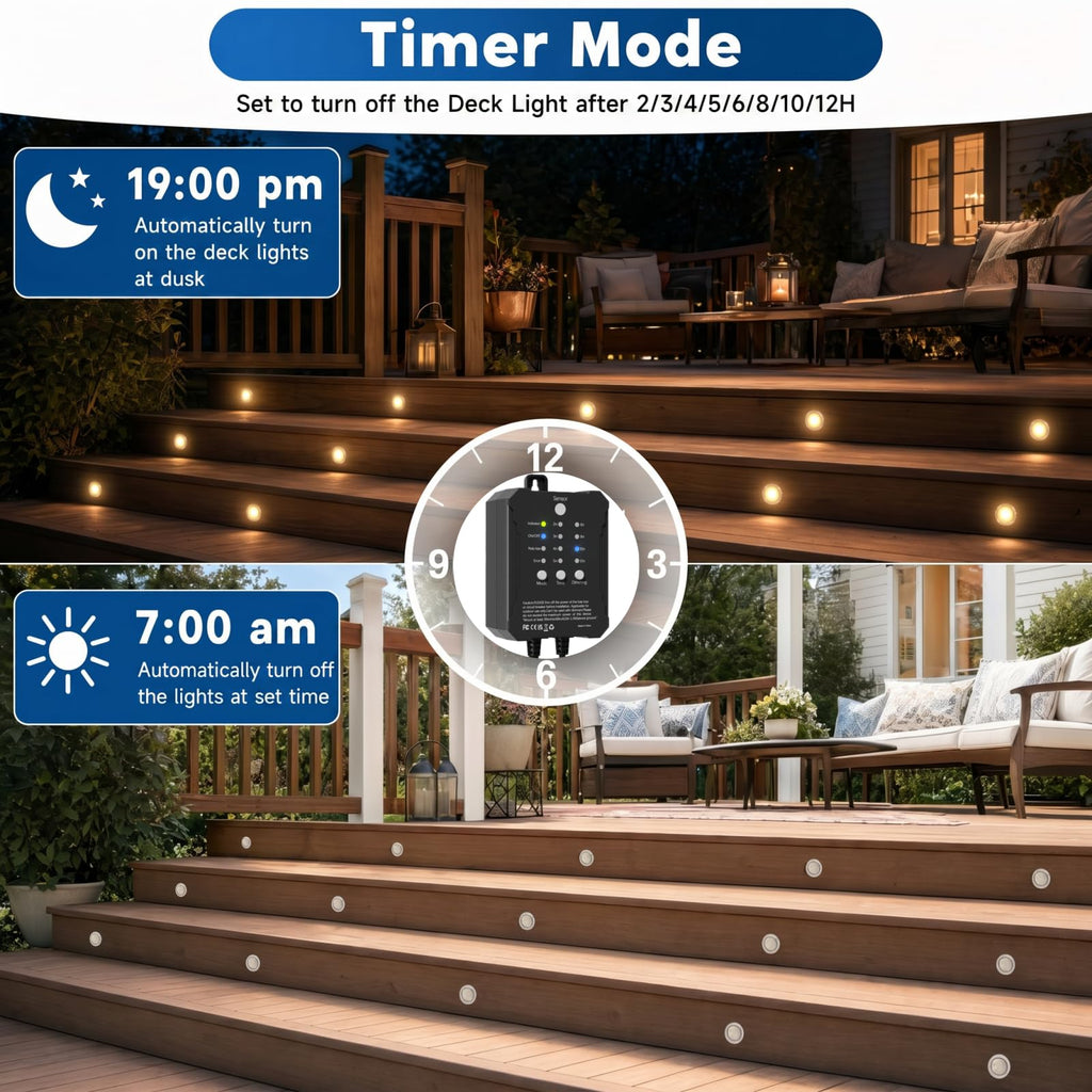 Recessed Deck Stair Lighting with Timer Photocell Sensor Transformer, Dimmable, Low Voltage LED Step Riser Lights