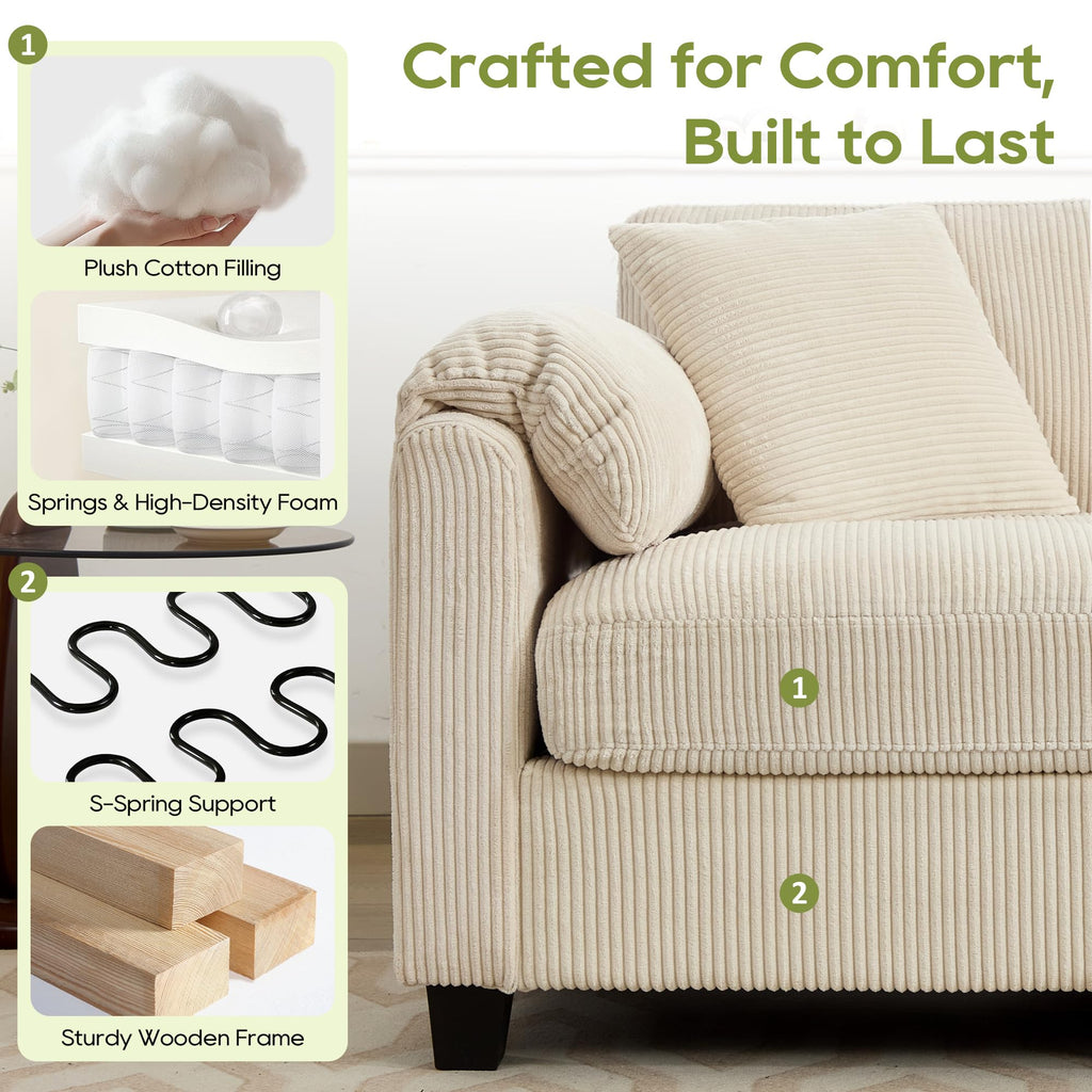 Corduroy Modular Sectional Sofa Couch (Beige, 113 Inch 7-Seater)