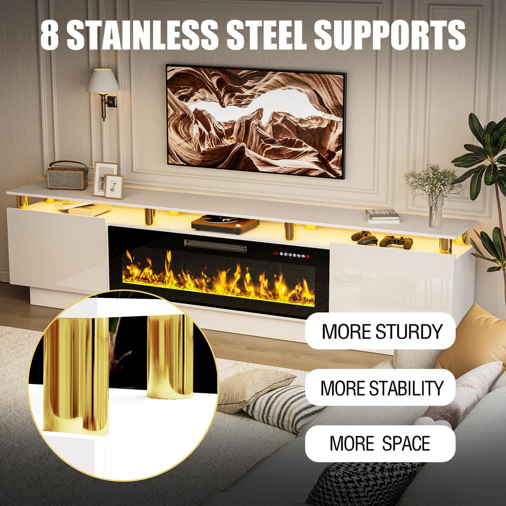 80" Modern Fireplace TV Stand with 36" Electric Fireplace for TVs Up to 90 inch, Luxury LED Light Entertainment