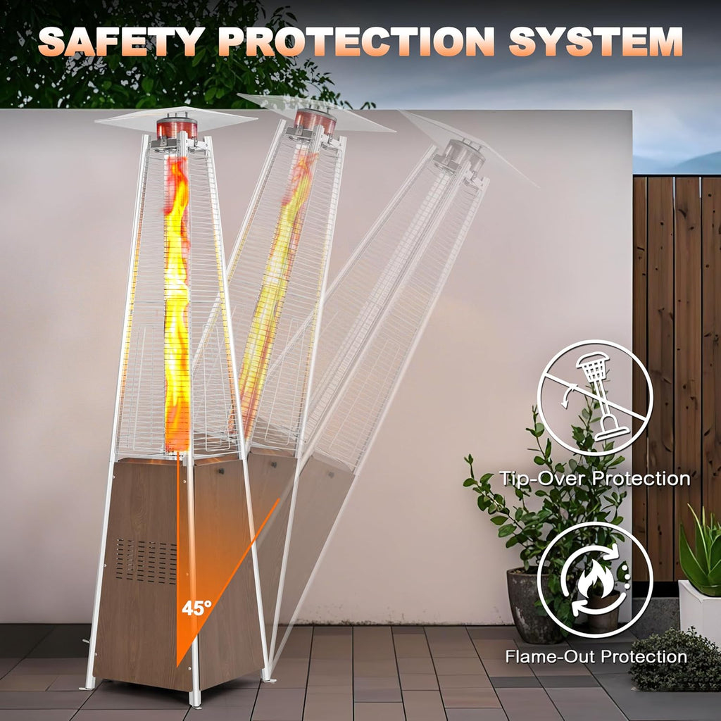 48,000 BTU Pyramid Propane Heater Outdoor Patio Heaters with Wheels, Patio Heater with Glass Tube Deck Porch for