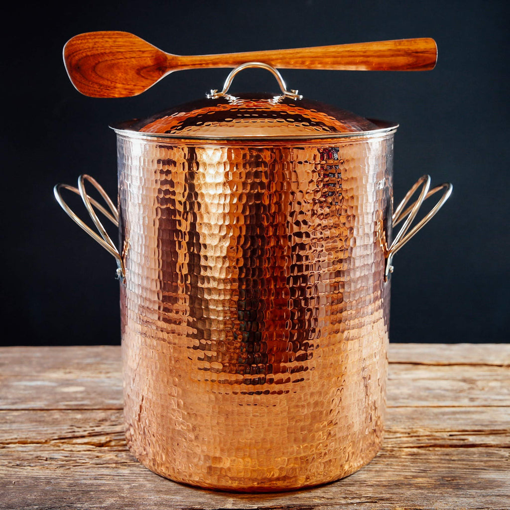 Big Beautiful Stock Pot with Lid | 14 Qt Capacity | 10 in Diameter, 12 in Deep | Pure Copper, Heavy Gauge, Hand