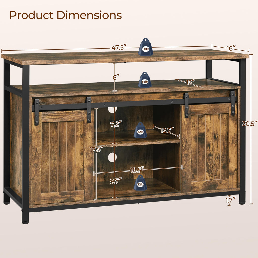 Farmhouse TV Stand for 55 Inch, Sliding Barn Door, Rustic Brown