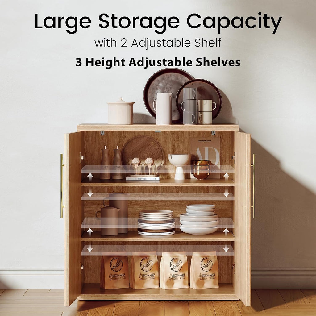 Buffet Cabinet with Storage Set of 2, 63" W Sideboard Cabinet w/Fluted Arched Doors & Adjustable Shelves, Modern