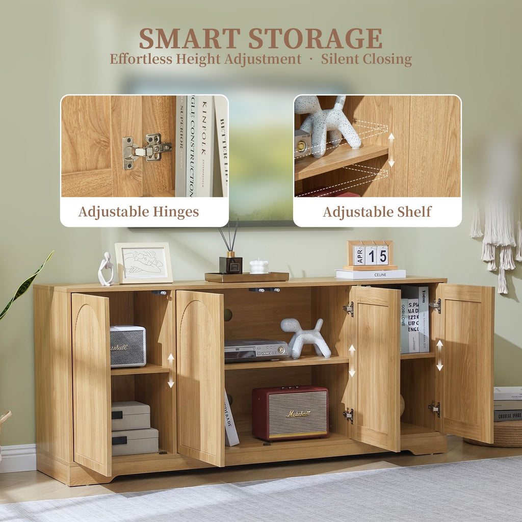 62.2 Inch TV Stand for TVs up to 70 Inches with 4 Fluted Arched Door