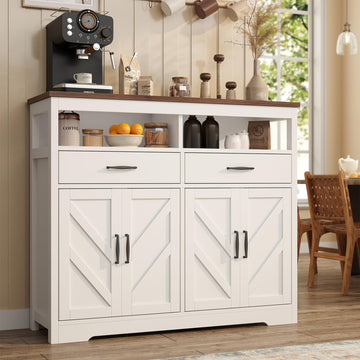 Sideboard Buffet Cabinet with Storage & Shelves, Farmhouse Kitchen Storage Cabinet Wood Coffee Bar Sideboard Cabinet