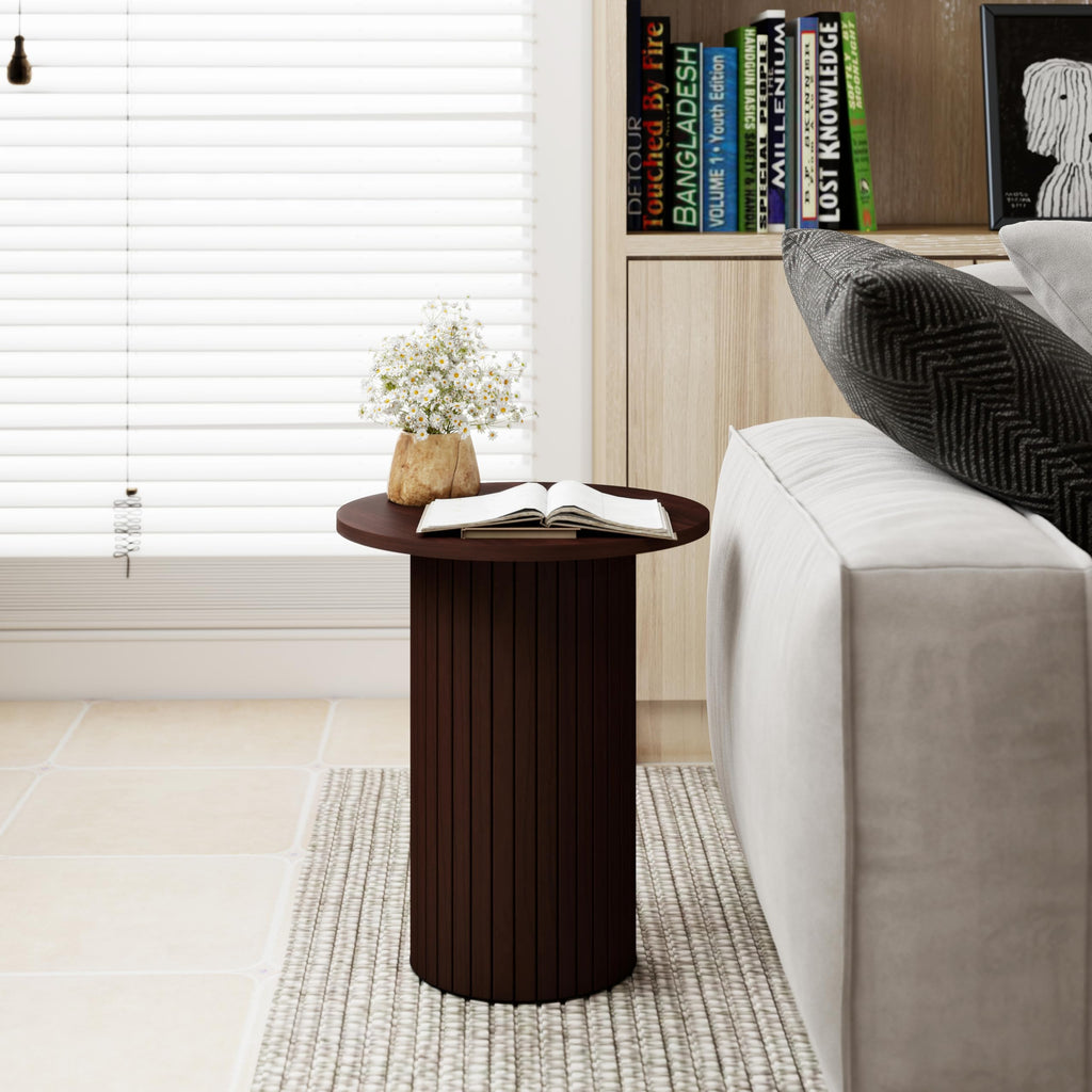 Round Side Table, Fluted Drum End Table, Tambour Accent Table