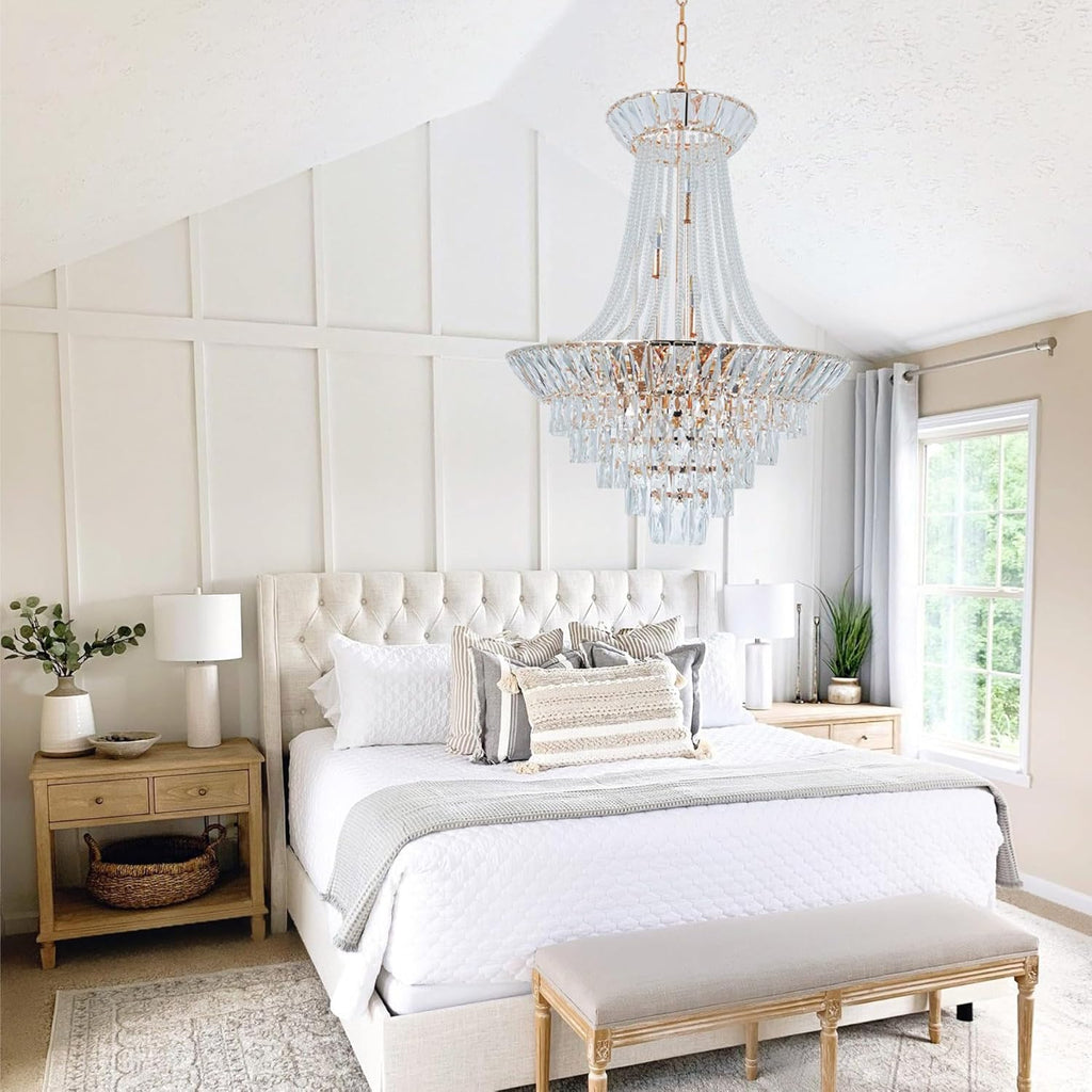 Luxury Crystal Chandelier, 24 inch Modern Gold French Empire Crystal Ceiling Chandelier Lighting Fixture Lamp High Ceiling Hanging Light Home Decor Lamp for Living Room Bedroom Foyer A108-B0D6VDCPYT