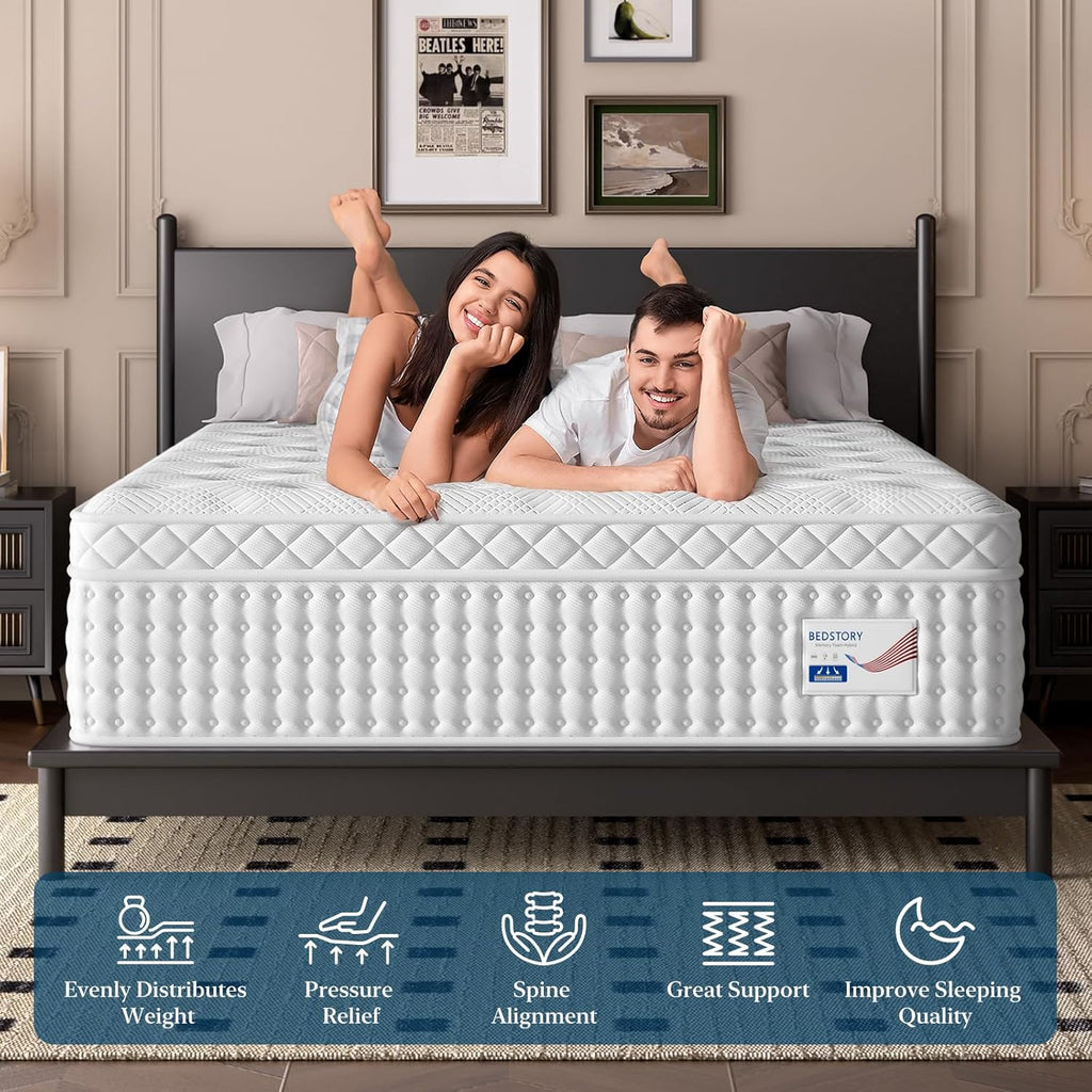 Medium Firm King Size Mattress 14 Inch, Hybrid Mattress in a Box for Zoned Pressure and Pain Relief, Signature