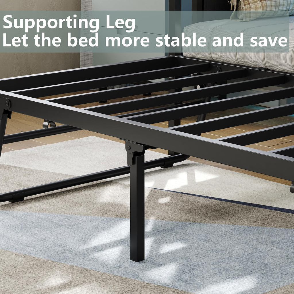Daybed with Charging Station and LED Lights, Twin Daybed with Trundle, Metal Bed Frame with Steel Slat Support
