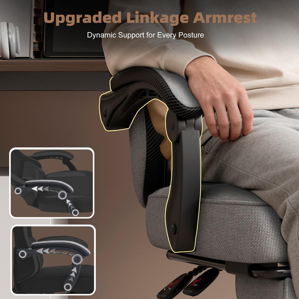 Gaming Chair, Desk Chair with Linen Breathable Mesh Fabric, Office Chair with Adjustable Lumbar Support, Computer