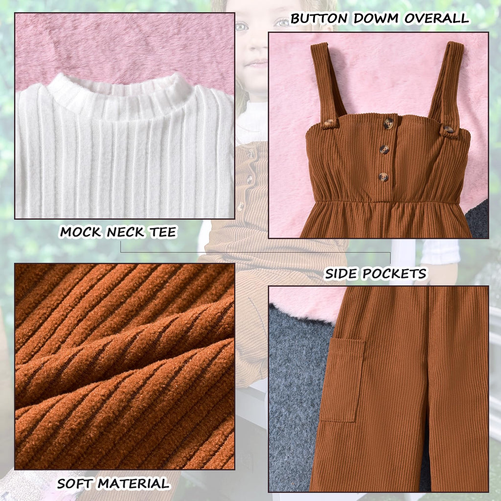 Toddler Girl Corduroy Pinafore Overall Jumpsuit 2 Pieces Outfits Brown