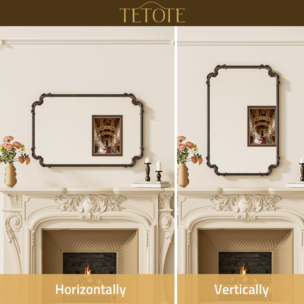 Antique Bronze Scalloped Mirror for Mantle Fireplace 30 x 36 Baroque Vintage Ornate Wall Mirror with Metal Frame for